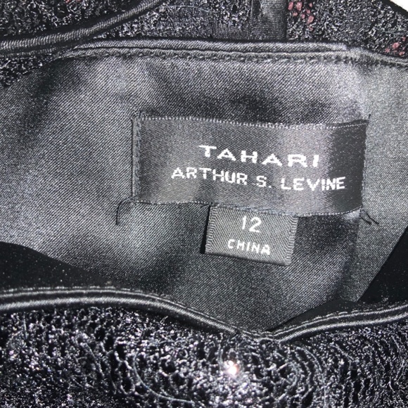 Tahari ASL fit & flare black cocktail dress Sz 12 satin waist sequin lace - Picture 7 of 8